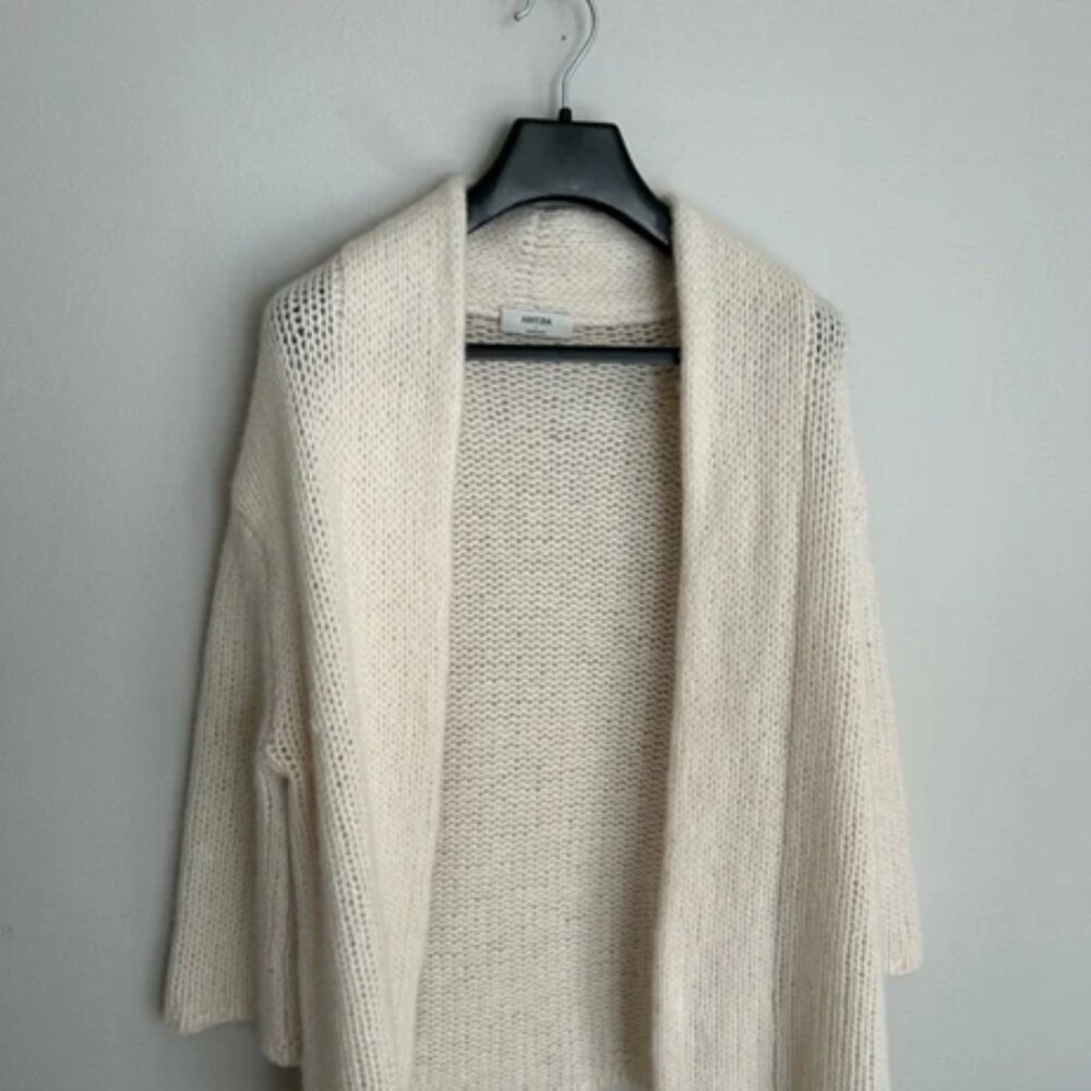 Aritzia 100% Cashmere Cardigan Open Front 3/4 Sleeve Cream Size Small